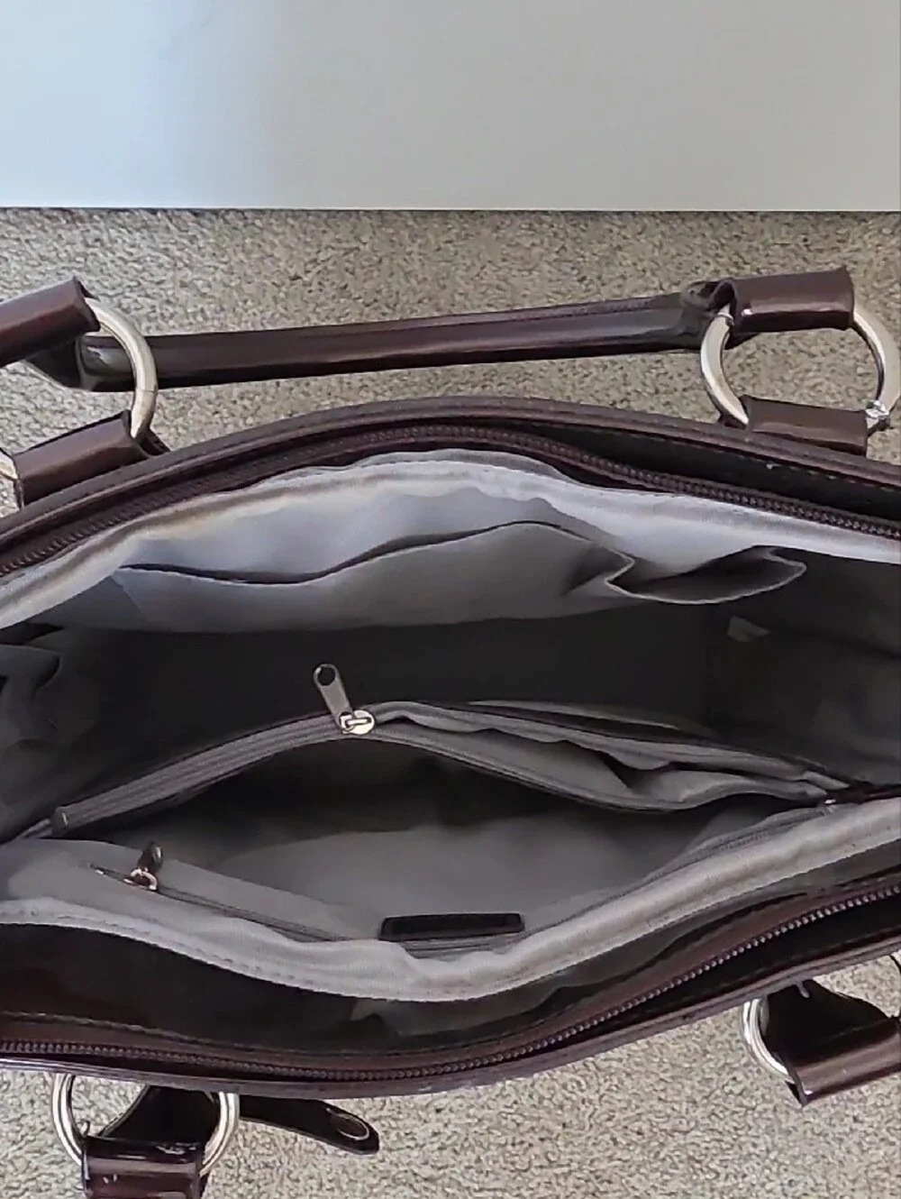 Beijo Patent Laptop Tote in Burgundy